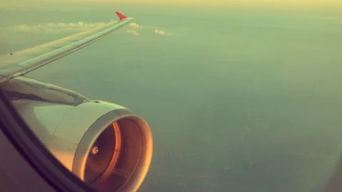 Wing and engine airplane flying on cloud and sky background Stock-Footage 89135135
