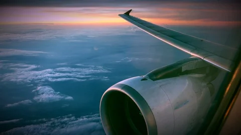 Wing and engine airplane flying on cloud and sky background Stock Footage 89136274