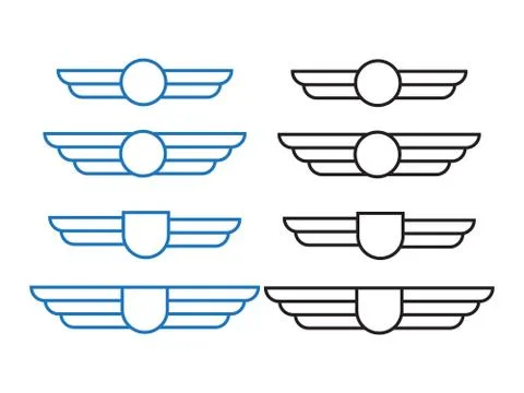 Wing army emblems. Aviation badges, pilot labels icons Stock Illustration