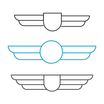 Wing army emblems. Aviation badges, pilot labels vector icons Stock Illustration