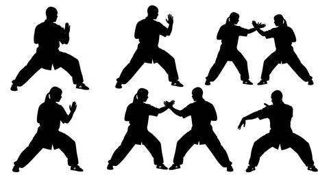 Wing Chun Stance and Drill Silhouette Set Stock Illustration