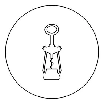 Wing corkscrew for opening wine bottles cork screw icon in circle round bla.. Illustrazione stock