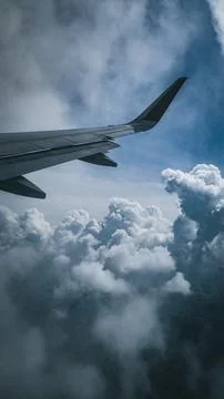 Wing of the flying plane Stock Photos