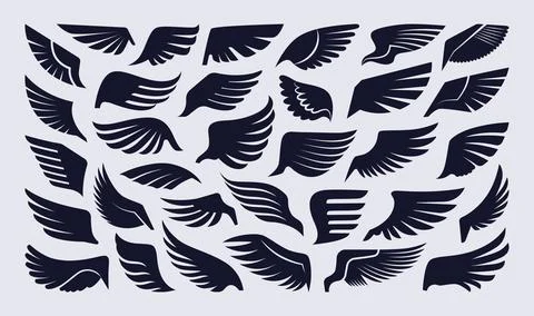 Wing icon. Bird feather logo, abstract angel symbol or black luxury pictogram Illustration
