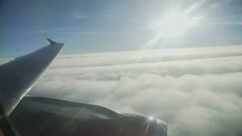 Wing of the Jet plane entering into the cloud layer Video stock 98247863