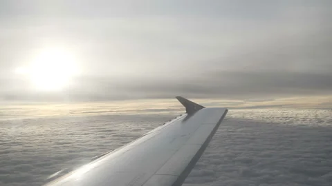 Wing of the Jet plane in the sky at the sunset Stock Footage 98248671