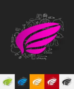 Wing paper sticker with hand drawn elements 스톡 일러스트
