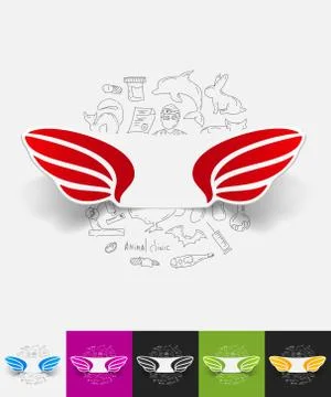 Wing paper sticker with hand drawn elements Stock Illustration
