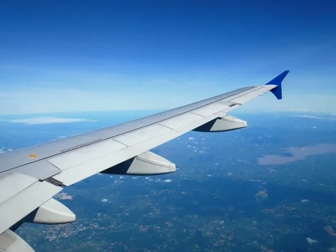 Wing of passenger airplane Stock Footage 80332923