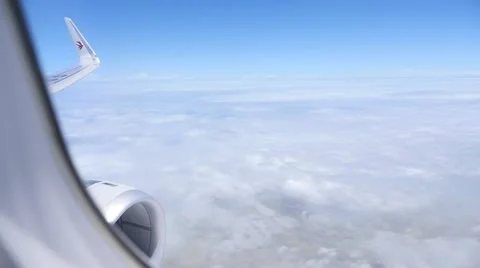 Wing of passenger airplane - the view through the window Stock Footage 52113257