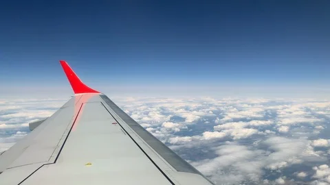 Wing Of Passenger Airplane. View Through The Window Stock Footage 123671368