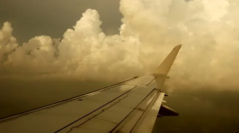 Wing of plane. airplane window view. travel background. Stock Footage 64541880