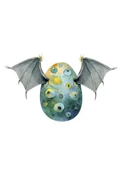 Winged baby dragon hatching from an egg. Birth of baby dinosaur. Reptile, ani Stock Illustration