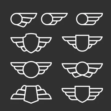 Winged badges and emblems in simple style Stock Illustration