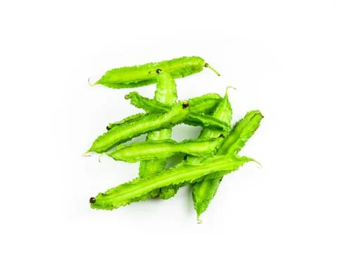 Winged beans on white background isolate. Vegetables to eat with chili paste. Stock Photos