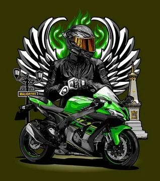 Winged biker vector template black background Stock Illustration