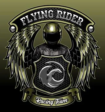 Winged biker wearing leather jacket Stock Illustration