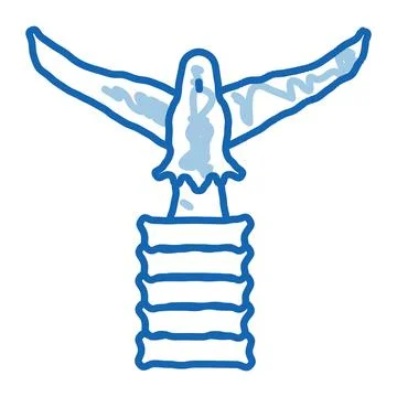 Winged bird statue doodle icon hand drawn illustration 스톡 일러스트