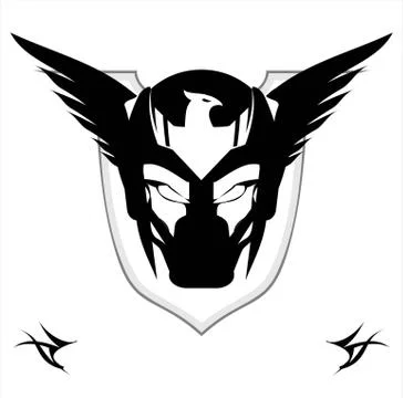 Winged Black Mask over the shield Stock Illustration