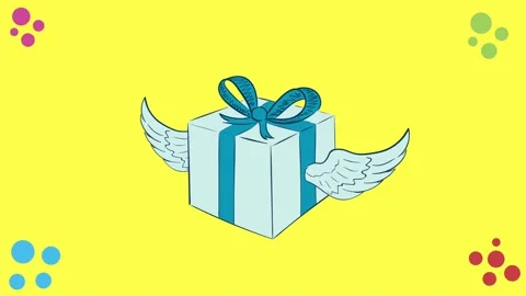 Winged blue gift on yellow Stock Footage 95684858