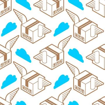 Winged box pattern seamless. Parcel with wings delivery background Stock Illustration