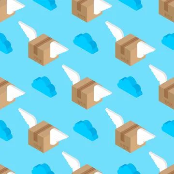 Winged box pattern seamless. Parcel with wings delivery background Stock Illustration