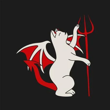 Winged Devil Cat Holding Trident in Dark Style Illustrazione stock