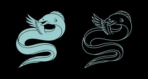 Winged eel creature illustration in solid color and outline drawing style 스톡 일러스트