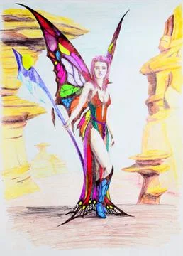 The winged Elf with a pole-axe Stock Illustration
