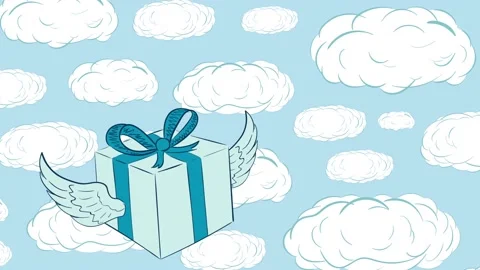 Winged gift and dream clouds Stock Footage 95685702