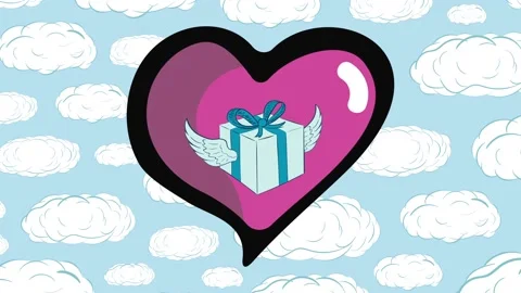 Winged gift in heart and clouds Stock Footage 95686196