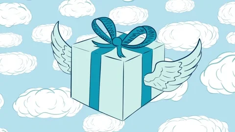 Winged gift in icon and clouds Stock Footage 95686596