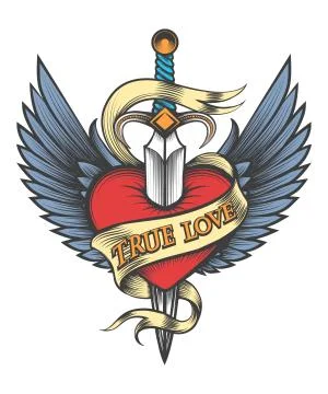 Winged heart pierced by dagger Stock Illustration