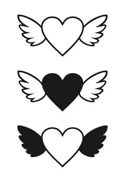 Winged hearts vector icon set on a white background Stock Illustration