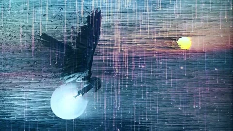Winged ideas. Flying light bulb in cloudy sky Video stock 245108193