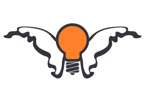 Winged light bulb isolated on white. Clipart Stock Illustration