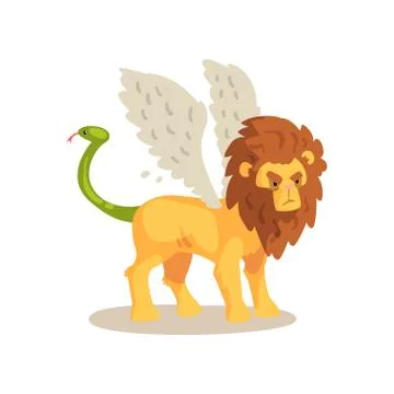 Winged Lion ancient mythical creature cartoon vector Illustration on a white Stock Illustration