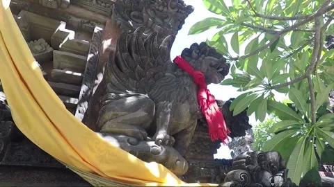 Winged Lion Statue on the Temple Wall, Kuta, Bali, Indonesia Stock Footage 304542587