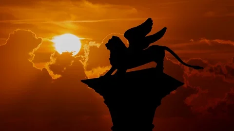 Winged Llion on San Marco Square in Venice, the Symbol of the Film Festival Stock Footage 101977640