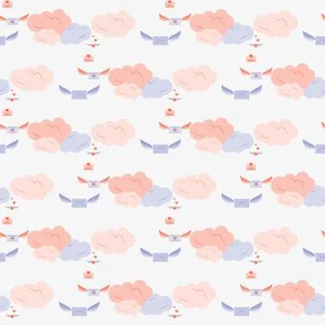 Winged Mail Envelopes in the cloud pattern 스톡 일러스트