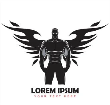 Winged man. winged human silhouette. Stock Illustration