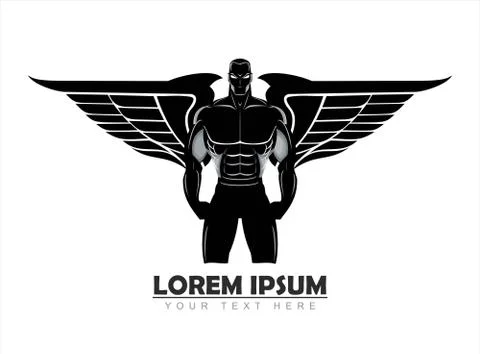 Winged man. winged human silhouette. Bodybuilder silhouette Stock Illustration