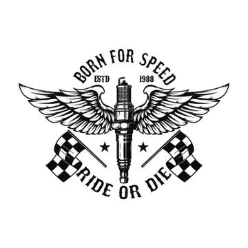 Winged motorcycle spark plug. Design elements for logo, label, sign, menu. Ve Stockillustratie