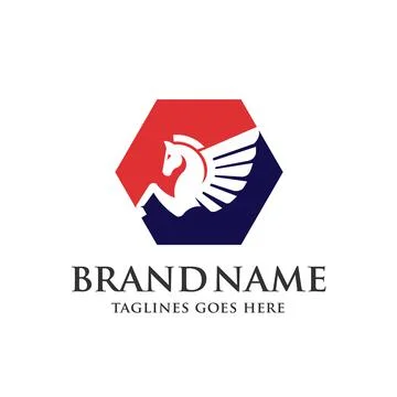 Winged Pegasus hexagon logo vector Stock Illustration