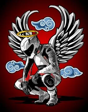Winged racer squatting vector template Stock Illustration