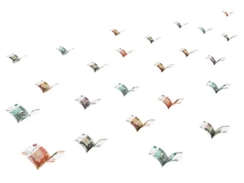 Winged ruble banknotes are flying away Stock Illustration