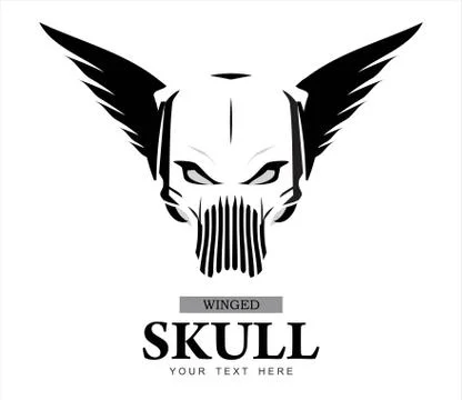 Winged Skull in black and white Stock Illustration
