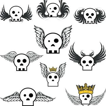 Winged skull cartoon pack Stock Illustration