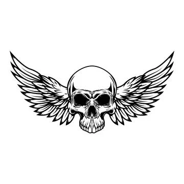 Winged skull . Design element for emblem, sign, badge, logo. Vector illustr.. Stock Illustration