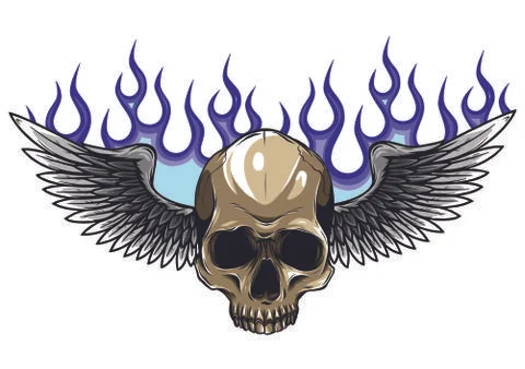 Winged skull grim reaper drawing in a vintage retro woodcut etched or engraved Illustrazione stock